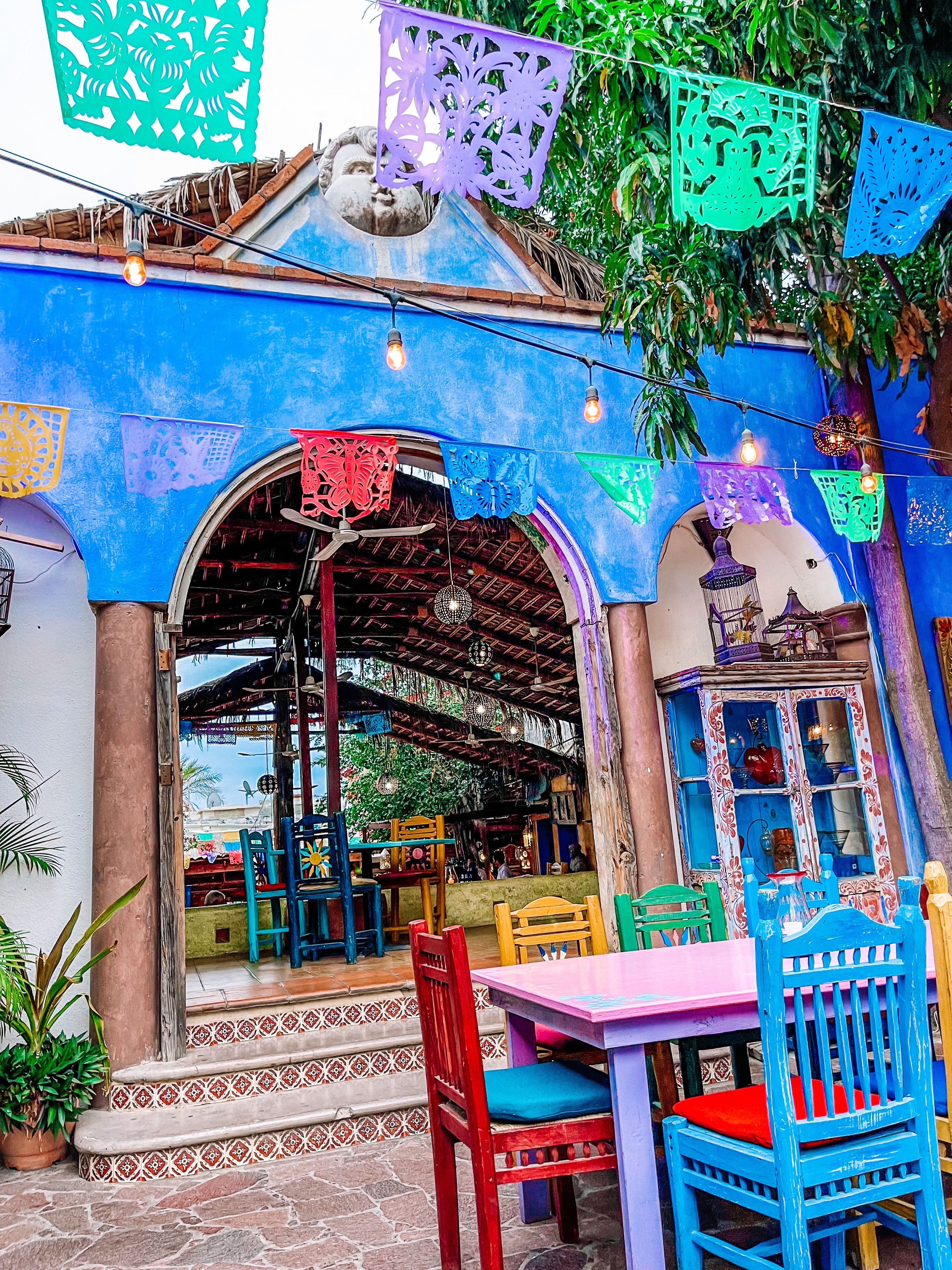 Colorful Restaurant with flags in Cabo Mexico